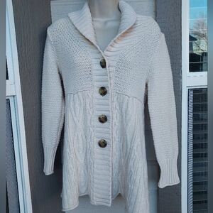 Caslon Women's Cream Button-Up Sweater M Petite 60% Cotton 40% Acrilic Cardigan